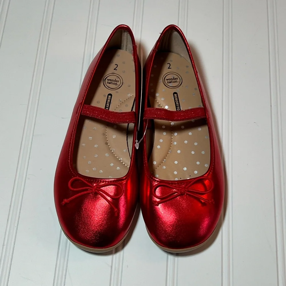 Wonder Nation Size 2 Little Girl Red Dress Shoes NWT